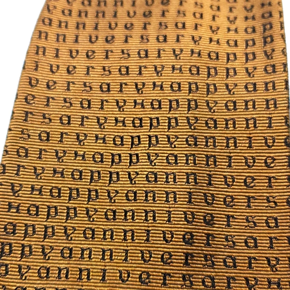 Vintage Lewis and Thos Saltz Happy Anniversary Bronzini Brown Silk Tie